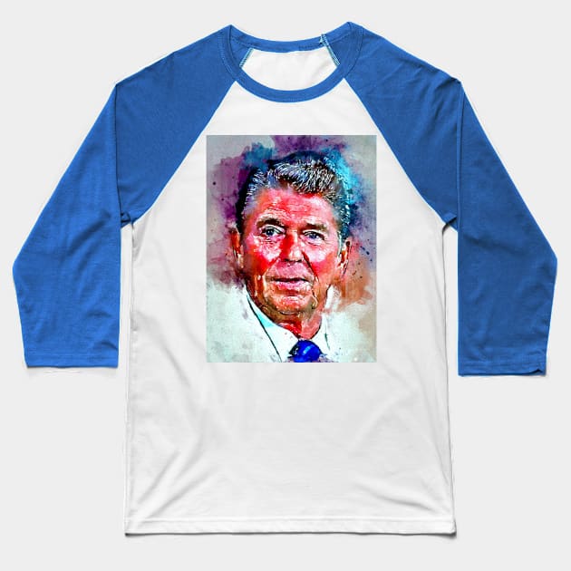 Watercolor Reagan Baseball T-Shirt by danieljanda